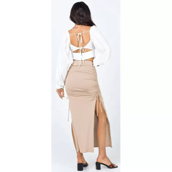 CHARTOU Women's Skinny Stretch High Rise Ruched Ribbed Side Slit Office Bodycon Midi Pencil Skirt