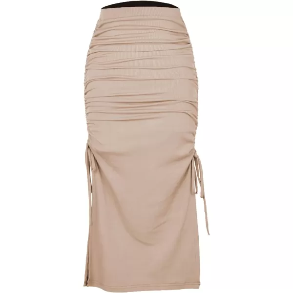 CHARTOU Women's Skinny Stretch High Rise Ruched Ribbed Side Slit Office Bodycon Midi Pencil Skirt
