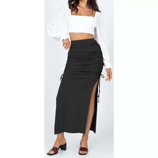 CHARTOU Women's Skinny Stretch High Rise Ruched Ribbed Side Slit Office Bodycon Midi Pencil Skirt