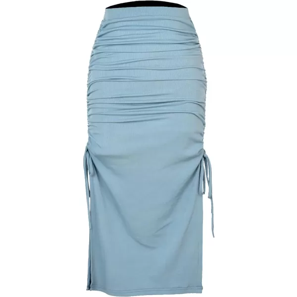CHARTOU Women's Skinny Stretch High Rise Ruched Ribbed Side Slit Office Bodycon Midi Pencil Skirt