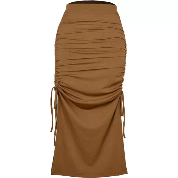 CHARTOU Women's Skinny Stretch High Rise Ruched Ribbed Side Slit Office Bodycon Midi Pencil Skirt