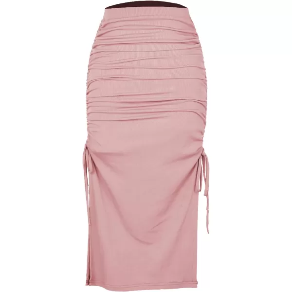 CHARTOU Women's Skinny Stretch High Rise Ruched Ribbed Side Slit Office Bodycon Midi Pencil Skirt