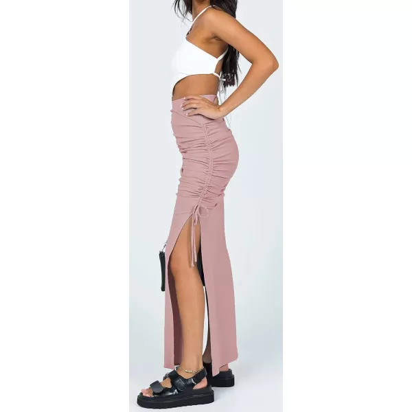 CHARTOU Women's Skinny Stretch High Rise Ruched Ribbed Side Slit Office Bodycon Midi Pencil Skirt