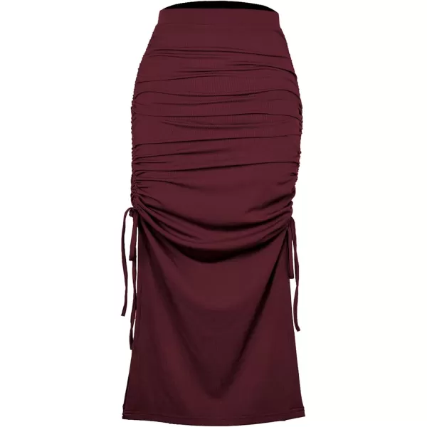 CHARTOU Women's Skinny Stretch High Rise Ruched Ribbed Side Slit Office Bodycon Midi Pencil Skirt