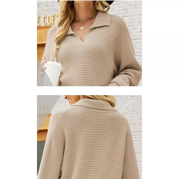CHARTOU Women's Slouchy Oversized Lapel Collar Batwing Sleeve Sweatshirt Rib-Knit Pullover Sweater