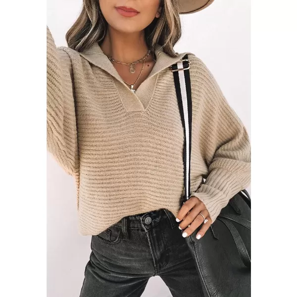 CHARTOU Women's Slouchy Oversized Lapel Collar Batwing Sleeve Sweatshirt Rib-Knit Pullover Sweater