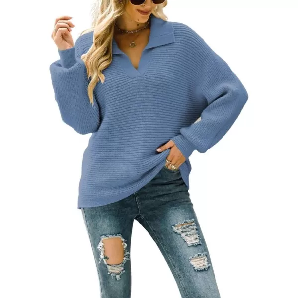 CHARTOU Women's Slouchy Oversized Lapel Collar Batwing Sleeve Sweatshirt Rib-Knit Pullover Sweater