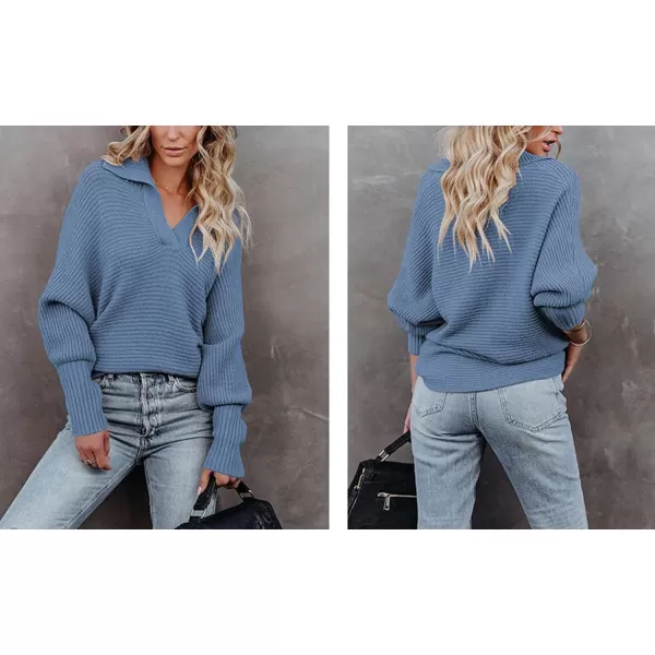 CHARTOU Women's Slouchy Oversized Lapel Collar Batwing Sleeve Sweatshirt Rib-Knit Pullover Sweater