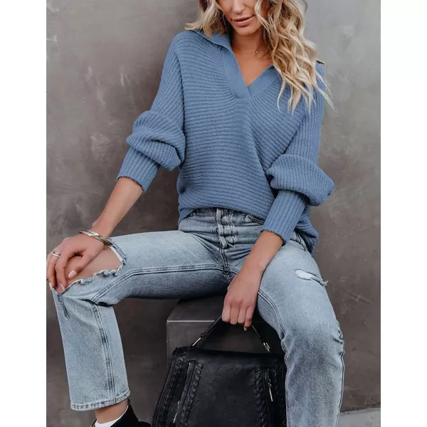CHARTOU Women's Slouchy Oversized Lapel Collar Batwing Sleeve Sweatshirt Rib-Knit Pullover Sweater