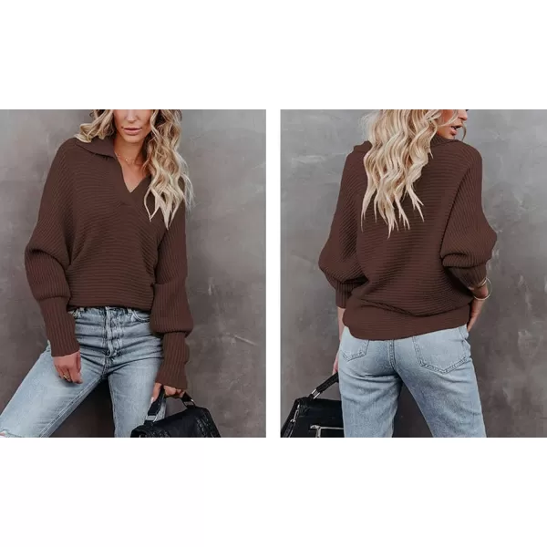 CHARTOU Women's Slouchy Oversized Lapel Collar Batwing Sleeve Sweatshirt Rib-Knit Pullover Sweater