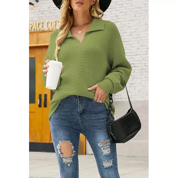 CHARTOU Women's Slouchy Oversized Lapel Collar Batwing Sleeve Sweatshirt Rib-Knit Pullover Sweater