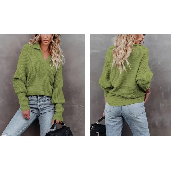 CHARTOU Women's Slouchy Oversized Lapel Collar Batwing Sleeve Sweatshirt Rib-Knit Pullover Sweater