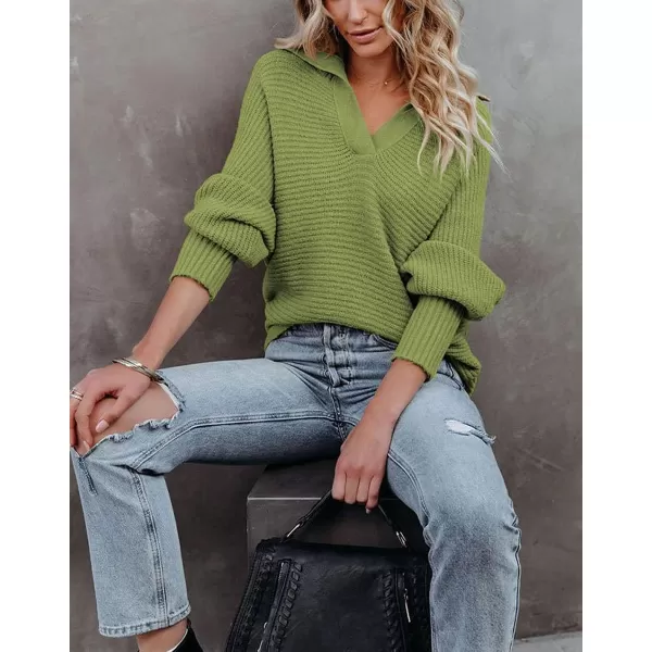 CHARTOU Women's Slouchy Oversized Lapel Collar Batwing Sleeve Sweatshirt Rib-Knit Pullover Sweater