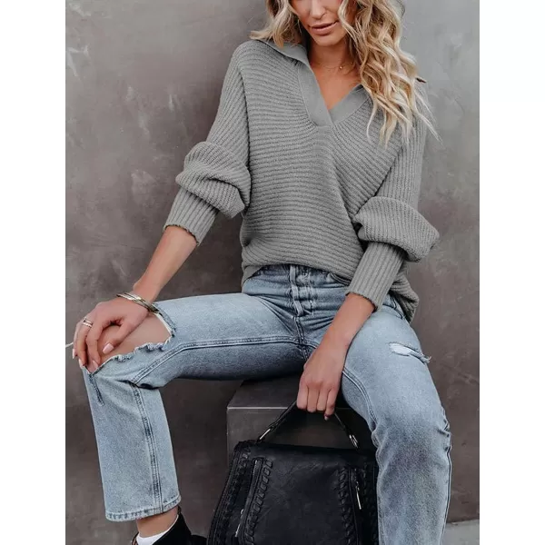 CHARTOU Women's Slouchy Oversized Lapel Collar Batwing Sleeve Sweatshirt Rib-Knit Pullover Sweater
