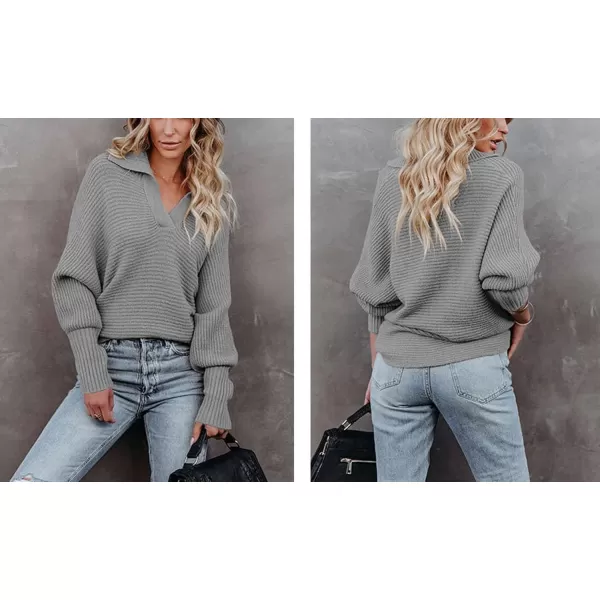 CHARTOU Women's Slouchy Oversized Lapel Collar Batwing Sleeve Sweatshirt Rib-Knit Pullover Sweater