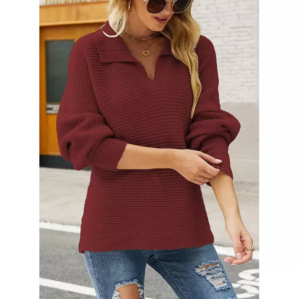 CHARTOU Women's Slouchy Oversized Lapel Collar Batwing Sleeve Sweatshirt Rib-Knit Pullover Sweater