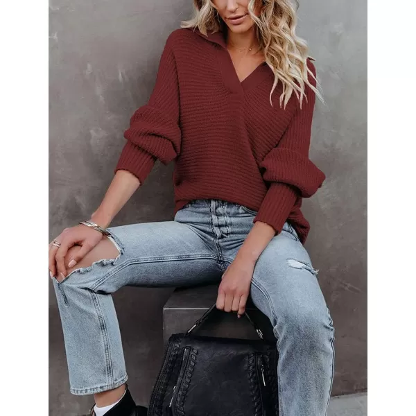 CHARTOU Women's Slouchy Oversized Lapel Collar Batwing Sleeve Sweatshirt Rib-Knit Pullover Sweater