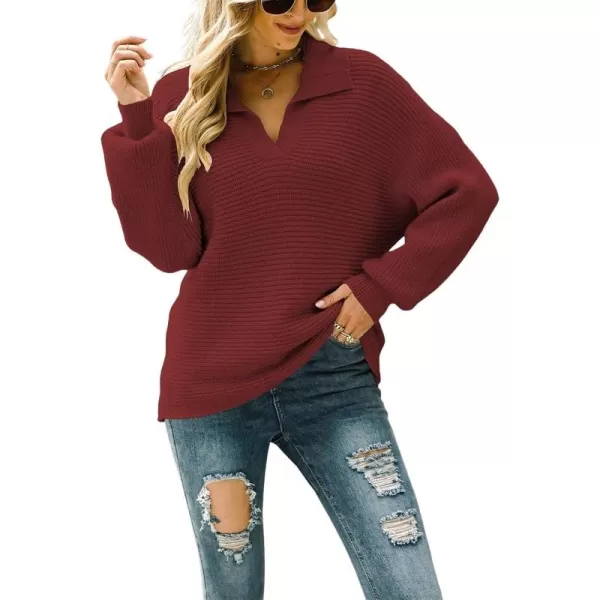 CHARTOU Women's Slouchy Oversized Lapel Collar Batwing Sleeve Sweatshirt Rib-Knit Pullover Sweater