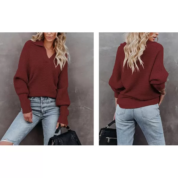 CHARTOU Women's Slouchy Oversized Lapel Collar Batwing Sleeve Sweatshirt Rib-Knit Pullover Sweater