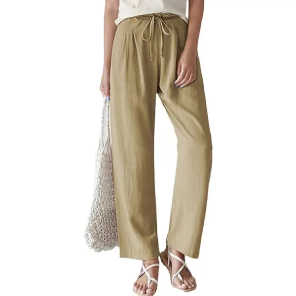 CHARTOU Women's Spring Drawstring Waist Loose Fit Cotton Straight Leg Palazzo Beach Pants