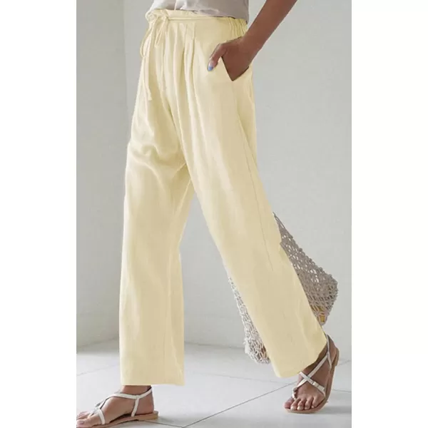 CHARTOU Women's Spring Drawstring Waist Loose Fit Cotton Straight Leg Palazzo Beach Pants