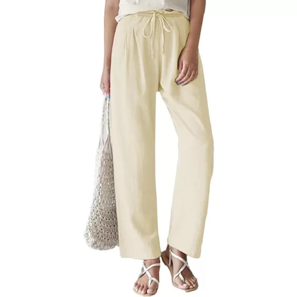 CHARTOU Women's Spring Drawstring Waist Loose Fit Cotton Straight Leg Palazzo Beach Pants