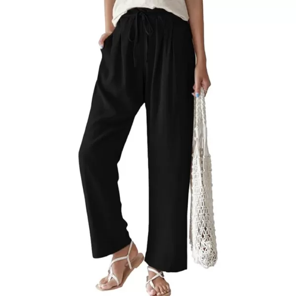CHARTOU Women's Spring Drawstring Waist Loose Fit Cotton Straight Leg Palazzo Beach Pants