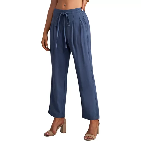 CHARTOU Women's Spring Drawstring Waist Loose Fit Cotton Straight Leg Palazzo Beach Pants