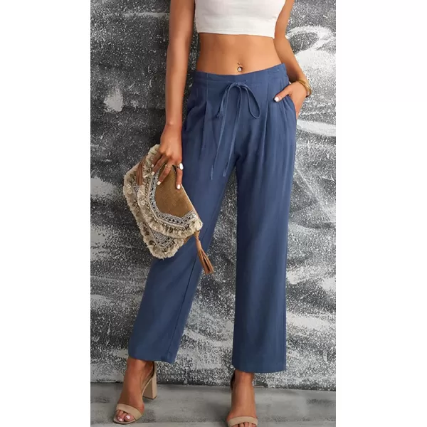 CHARTOU Women's Spring Drawstring Waist Loose Fit Cotton Straight Leg Palazzo Beach Pants