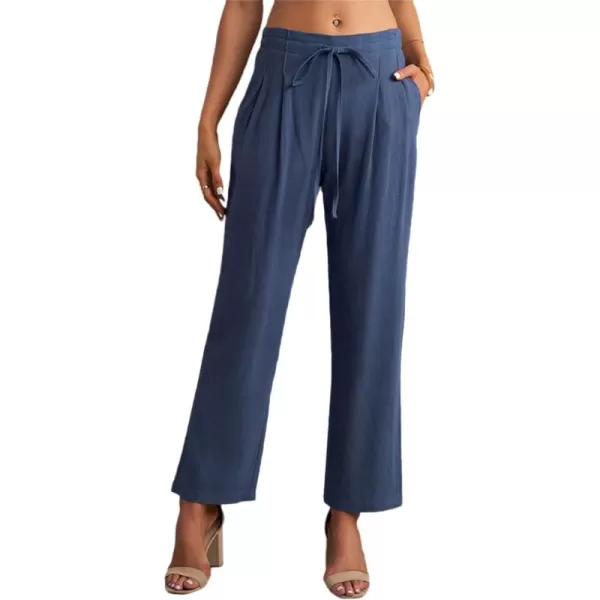 CHARTOU Women's Spring Drawstring Waist Loose Fit Cotton Straight Leg Palazzo Beach Pants
