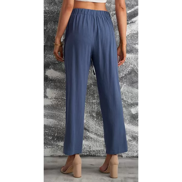 CHARTOU Women's Spring Drawstring Waist Loose Fit Cotton Straight Leg Palazzo Beach Pants