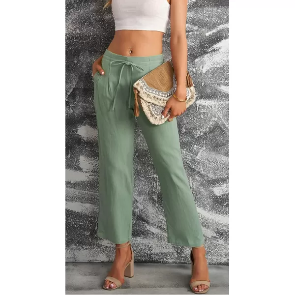 CHARTOU Women's Spring Drawstring Waist Loose Fit Cotton Straight Leg Palazzo Beach Pants
