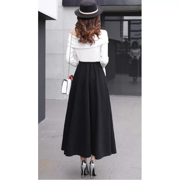 CHARTOU Women's Stretchy High Waist Woolen Flared A Line Swing Maxi Long Skirt