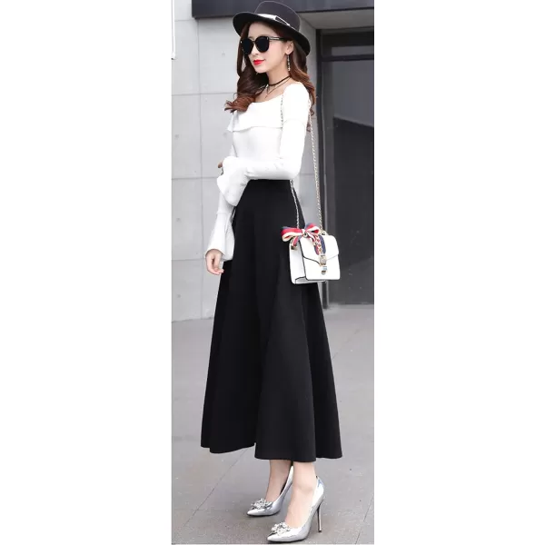 CHARTOU Women's Stretchy High Waist Woolen Flared A Line Swing Maxi Long Skirt