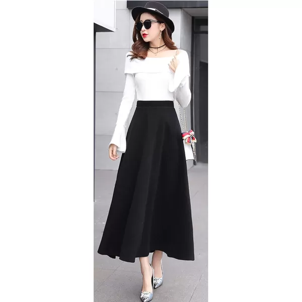CHARTOU Women's Stretchy High Waist Woolen Flared A Line Swing Maxi Long Skirt