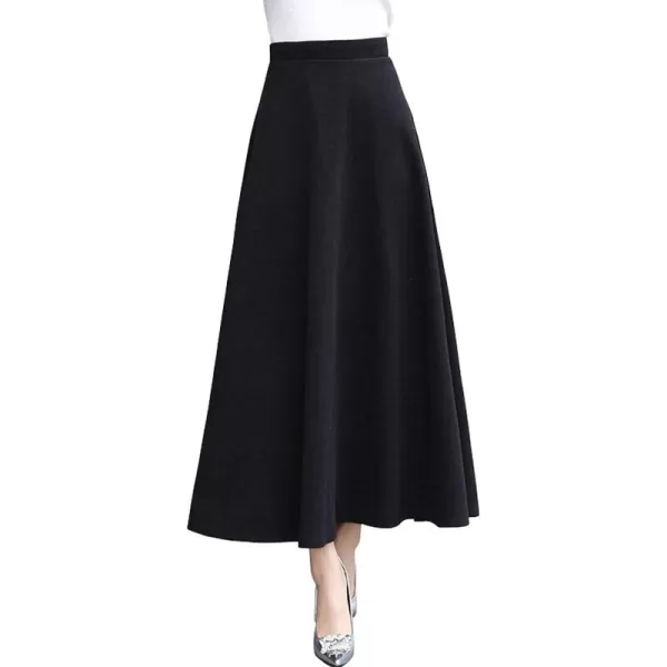 CHARTOU Women's Stretchy High Waist Woolen Flared A Line Swing Maxi Long Skirt