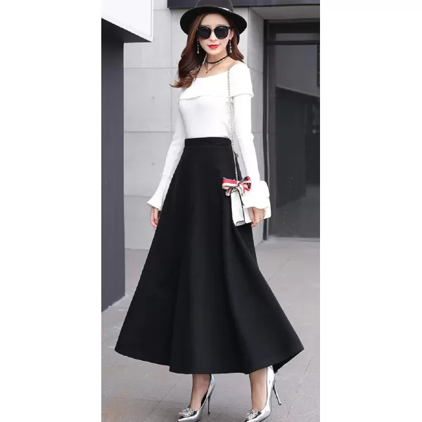 CHARTOU Women's Stretchy High Waist Woolen Flared A Line Swing Maxi Long Skirt