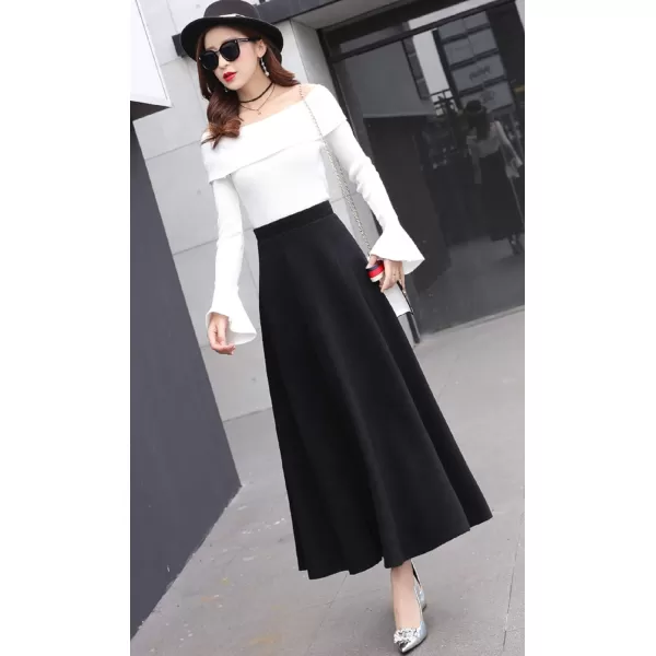 CHARTOU Women's Stretchy High Waist Woolen Flared A Line Swing Maxi Long Skirt