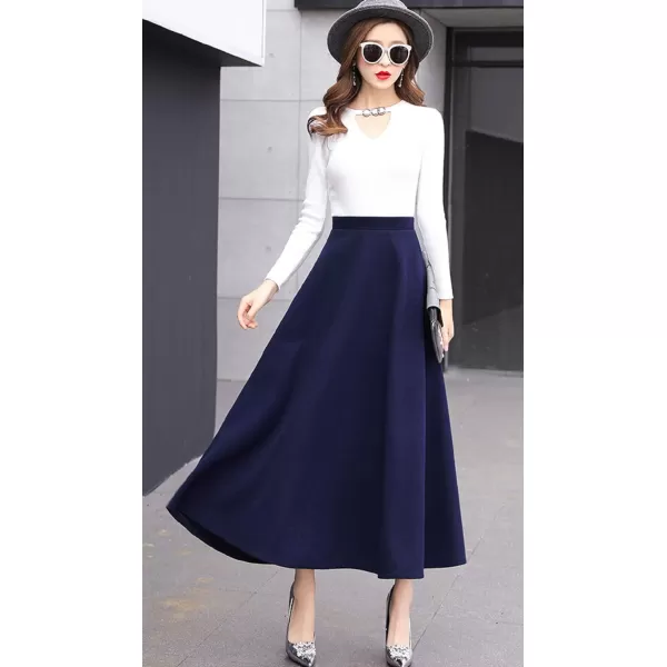 CHARTOU Women's Stretchy High Waist Woolen Flared A Line Swing Maxi Long Skirt
