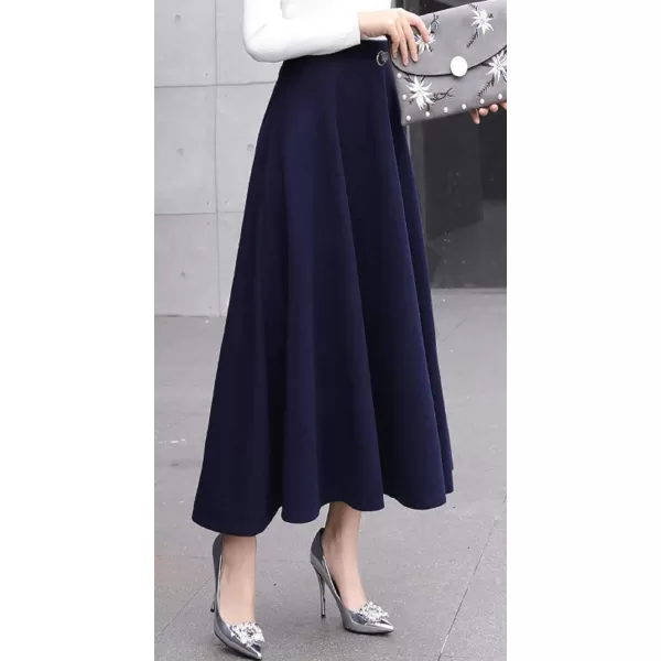 CHARTOU Women's Stretchy High Waist Woolen Flared A Line Swing Maxi Long Skirt