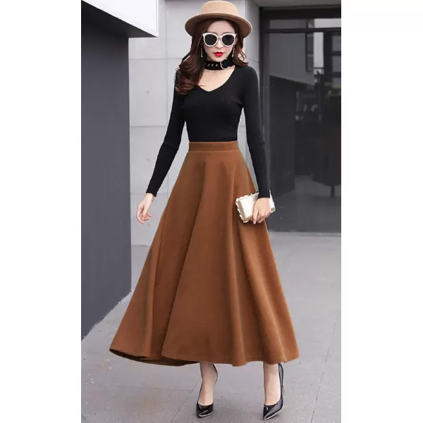 CHARTOU Women's Stretchy High Waist Woolen Flared A Line Swing Maxi Long Skirt