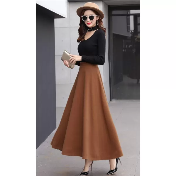 CHARTOU Women's Stretchy High Waist Woolen Flared A Line Swing Maxi Long Skirt