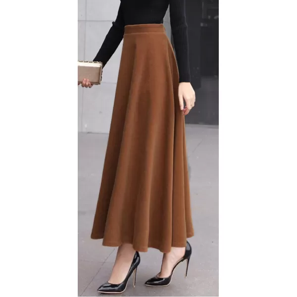 CHARTOU Women's Stretchy High Waist Woolen Flared A Line Swing Maxi Long Skirt