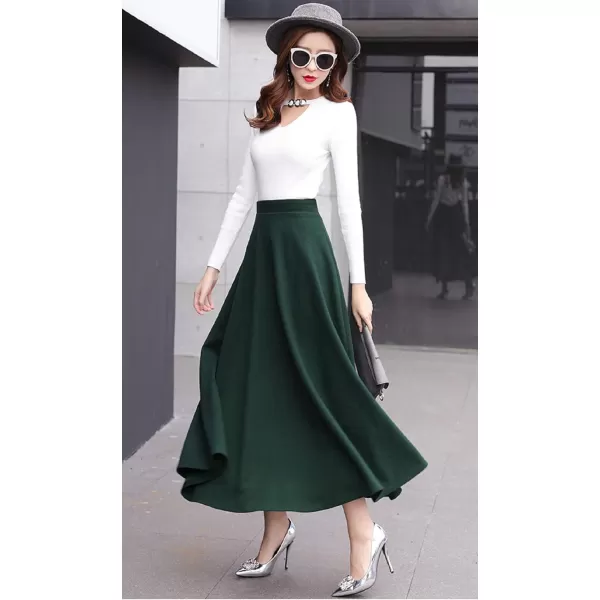 CHARTOU Women's Stretchy High Waist Woolen Flared A Line Swing Maxi Long Skirt