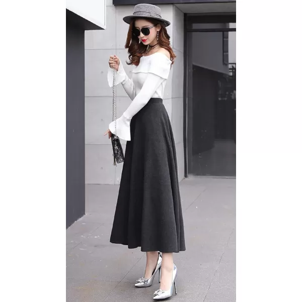 CHARTOU Women's Stretchy High Waist Woolen Flared A Line Swing Maxi Long Skirt