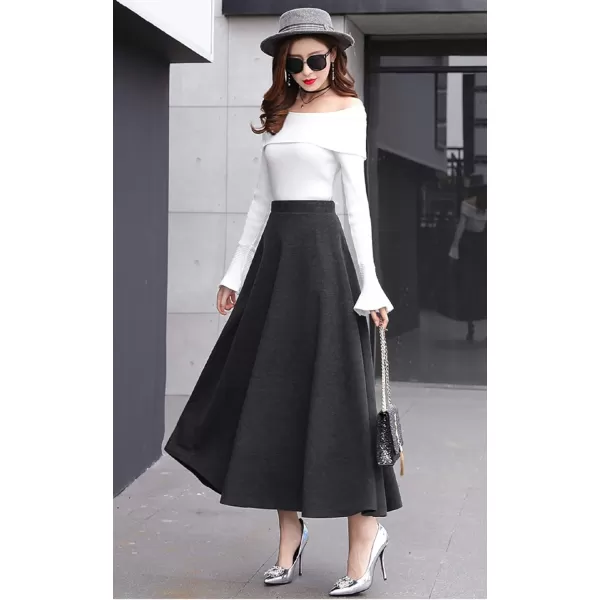 CHARTOU Women's Stretchy High Waist Woolen Flared A Line Swing Maxi Long Skirt
