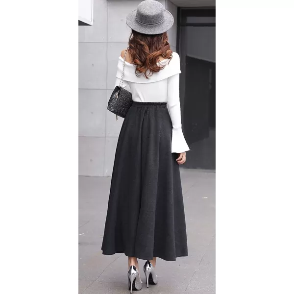CHARTOU Women's Stretchy High Waist Woolen Flared A Line Swing Maxi Long Skirt