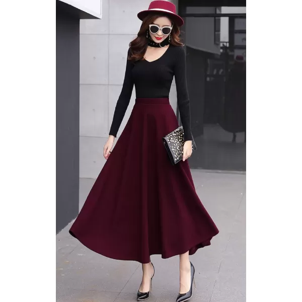 CHARTOU Women's Stretchy High Waist Woolen Flared A Line Swing Maxi Long Skirt