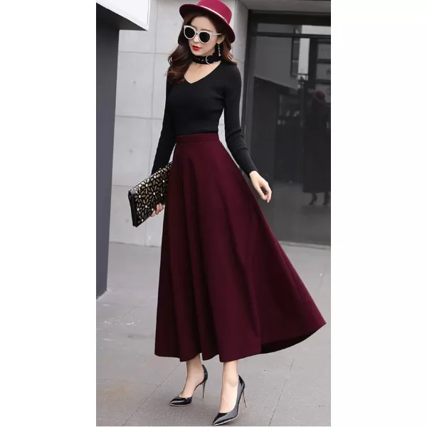 CHARTOU Women's Stretchy High Waist Woolen Flared A Line Swing Maxi Long Skirt