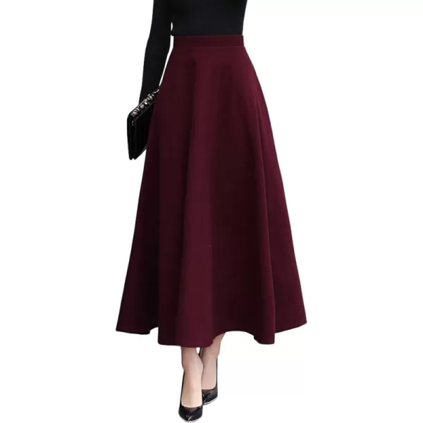 CHARTOU Women's Stretchy High Waist Woolen Flared A Line Swing Maxi Long Skirt